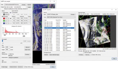 AHRPT sub-sampler window and GeoTIFF importer window