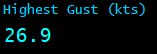 Highest Gust (kts) Highest Gust (kts)
