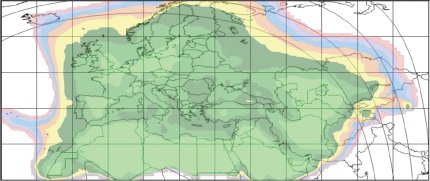 EUMETCast Ku-Band basic service availability – 1.25m antenna (G/T @ 12.5GHz = 20.5dB/K)