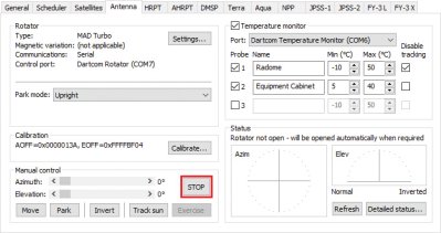 Antenna tab allowing configuration and manual control of rotator