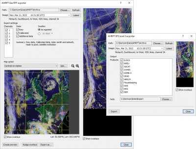 GeoTIFF exporter and EPS level 0 exporter windows