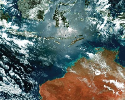 True colour image of Indonesia and Australia produced from the 0.64µm,  0.51µm and 0.47µm bands