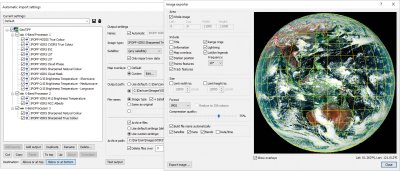 Automatic import setup window and image export window