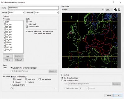 PCI Geomatica output settings window