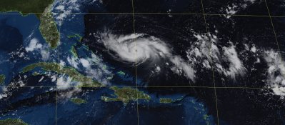 Visible image with Blue Marble mask showing Hurricane Dorian on August 30th, 2018