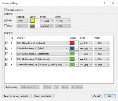 Map overlay settings window