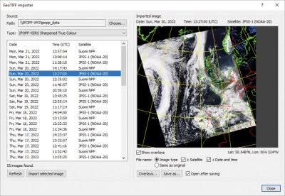 GeoTIFF importer window